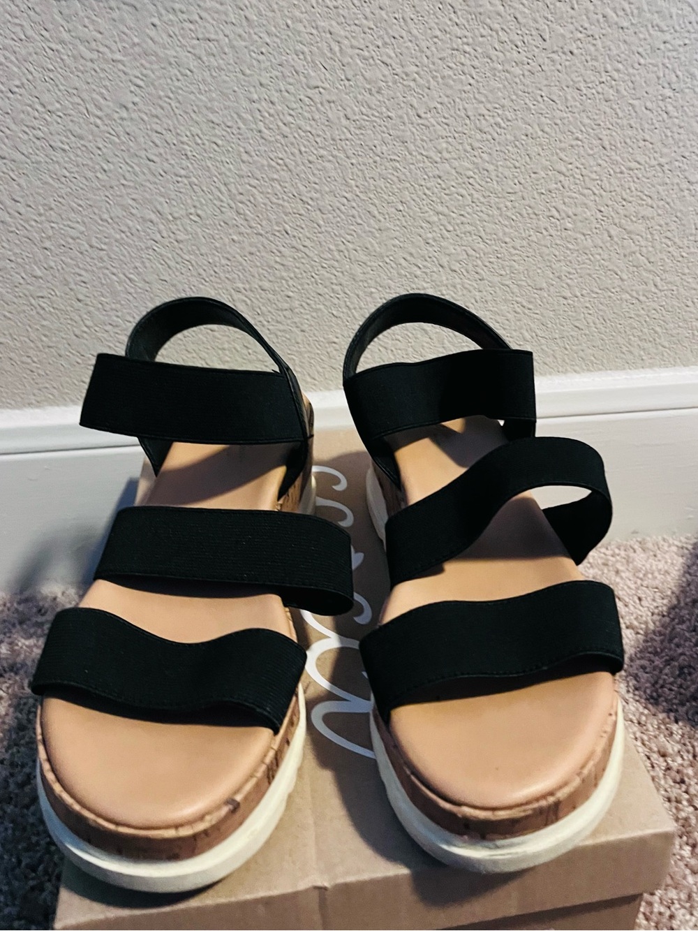 Black Triple Strap Platform Sandals